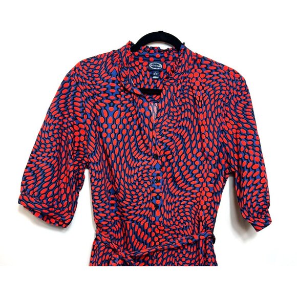 Scoop Womens Asymmetrical Ruffle Midi Dress Red Navy Coastal Preppy Style Large - Picture 4 of 9